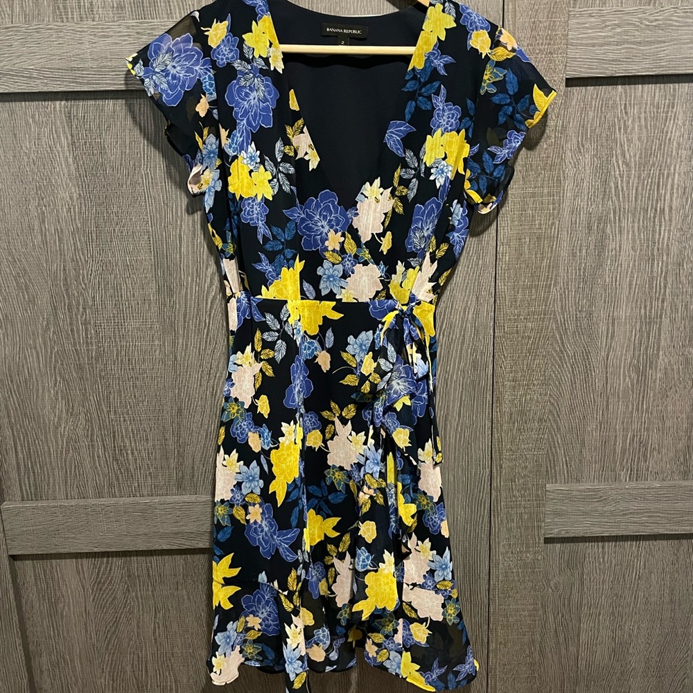 Floral Wrap Dress in Blue and Yellow